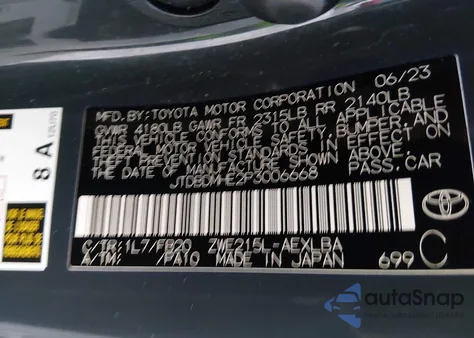 2023 Toyota Corolla Hybrid Le из США, поврежденный, VIN JTDBDMHE2P3006668